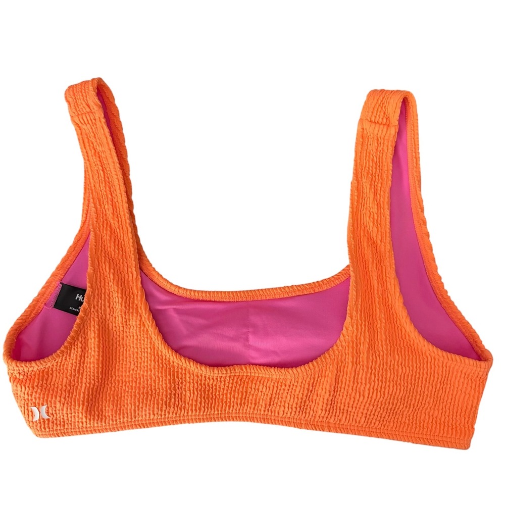Hurley Bikini Top Women Large Orange NWOT Crinkle Textured Scoop Neck - Picture 3 of 12